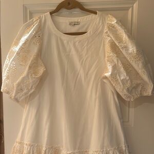 Moon River Cream Midi Dress with Puff Sleeves